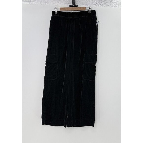NWT Universal Thread High Rise Wide Leg Black Velvet Cargo‎ Pants Sz M Boho - Picture 1 of 12
